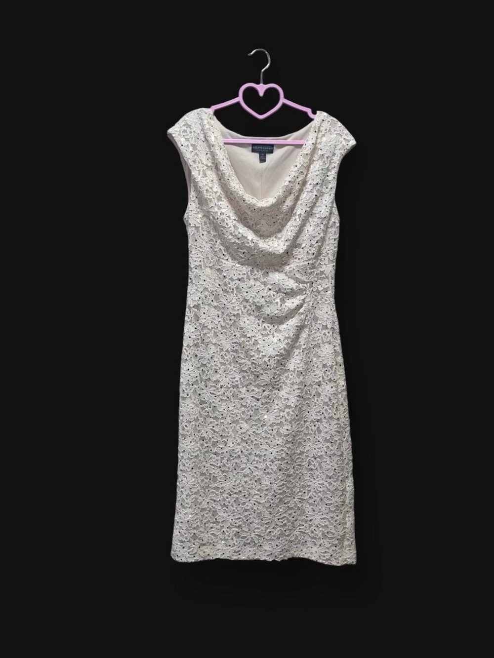 Connected Apparel Cream Sequin Lace Cowl Neck Dress Size 10✨